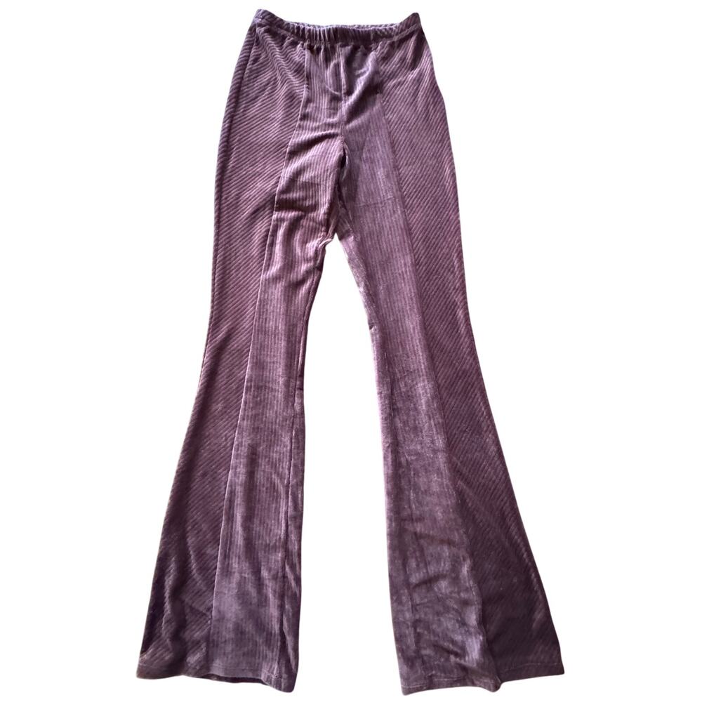 Hyfve Womens S Brown Velvet Ribbed Flare Pants High Rise Y2K Boho 32" Inseam